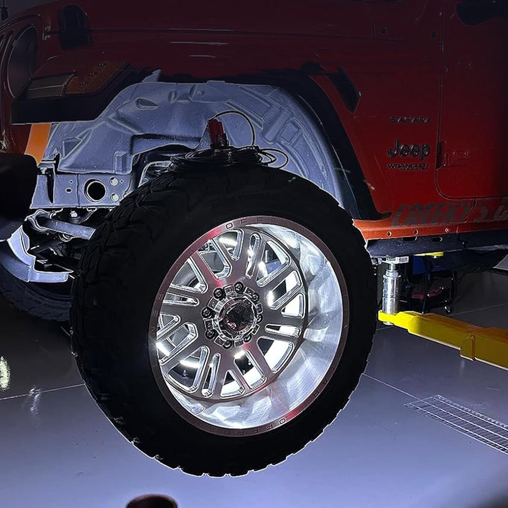 15.5" Quad Row Pure White Rim Lights Flashing/Breathe LED Illuminated Wheel Ring Light High Intensity Cold White Tire Light for Car Truck Vehical Switch/Remote Ctrl(15.5'')