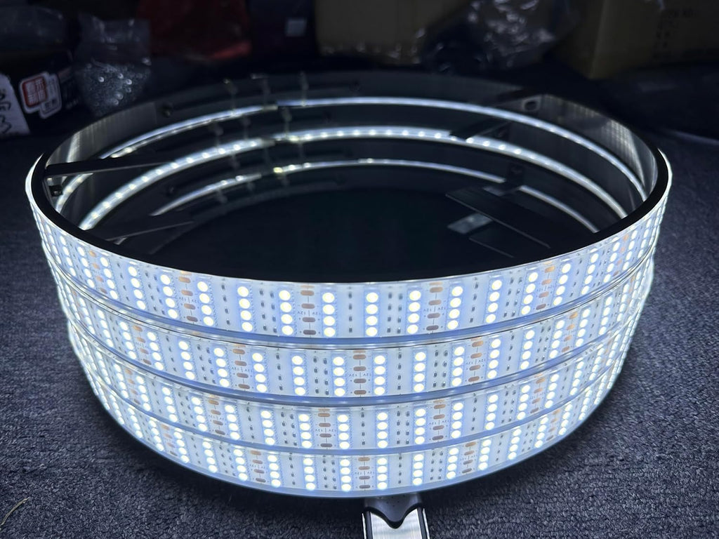 15.5" Quad Row Pure White Rim Lights Flashing/Breathe LED Illuminated Wheel Ring Light High Intensity Cold White Tire Light for Car Truck Vehical Switch/Remote Ctrl(15.5'')