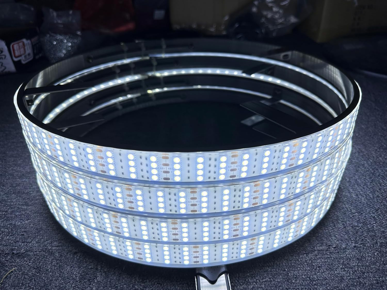 15.5" Quad Row Pure White Rim Lights Flashing/Breathe LED Illuminated Wheel Ring Light High Intensity Cold White Tire Light for Car Truck Vehical Switch/Remote Ctrl(15.5'')